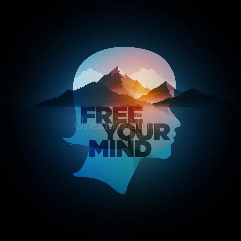 free your mind vector concept illustration double exposure girl portrait mountain forest sea landscape 81331132